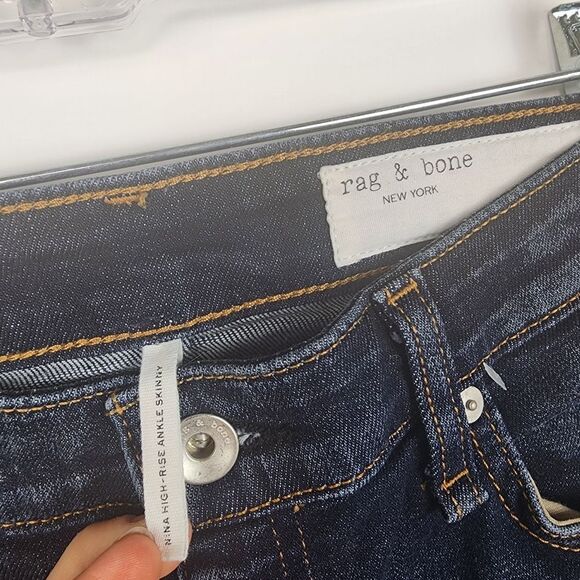 RAG BONE NINA HIGH RISE ANKLE SKINNY DENIM JEANS WOMEN 29 KAYT DARK WASH RAW HEM - Picture 4 of 7